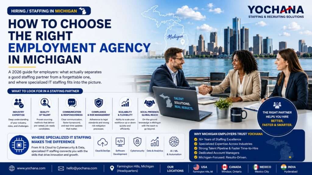 Recruiter reviewing candidates for an employment agency in Michigan