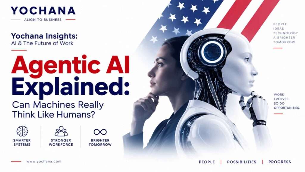 Robot and human silhouette facing each other, representing agentic AI versus human decision-making