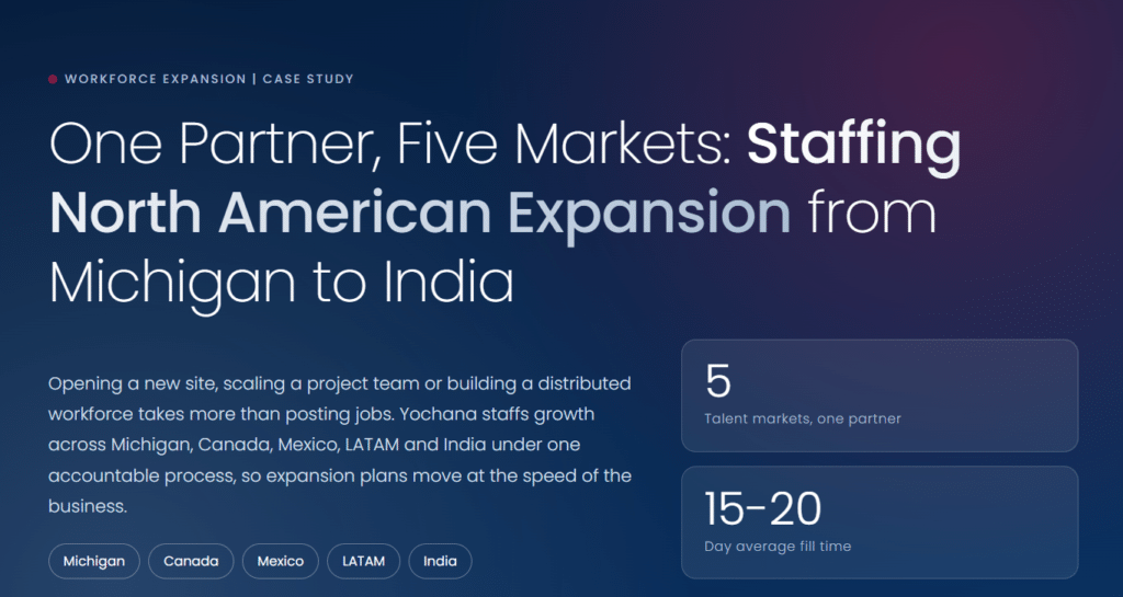 Yochana workforce expansion and talent solutions across Michigan, Canada, Mexico, LATAM and India